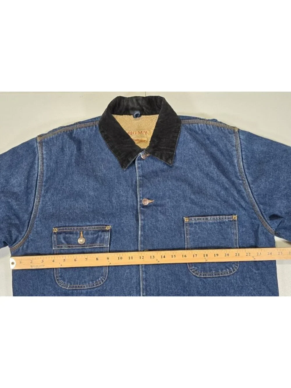 Big Mac Vtg Blue Denim Corduroy Collar Sherpa Lined Chore Work Coat Jacket Men L - Picture 4 of 16